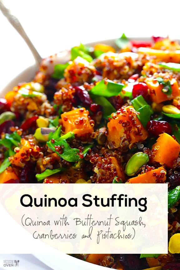 Quinoa 'Stuffing' (Quinoa mit Butternusskürbis, Cranberries und Pistazien) | gimmesomeoven.com #glutenfree #vegan