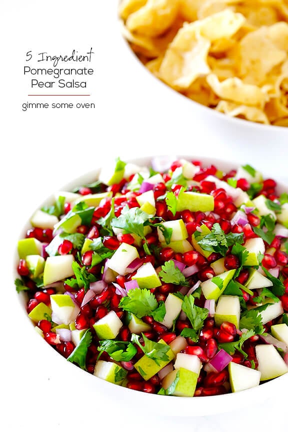 5-Ingredient Pear Pomegranate Salsa -- made with five fresh and tasty ingredients! gimmesomeoven.com