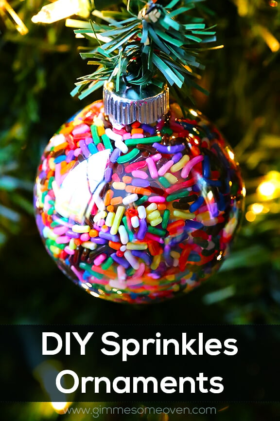 DIY Sprinkles Ornaments | gimmesomeoven.com #diy #christmas #holidays #ornaments