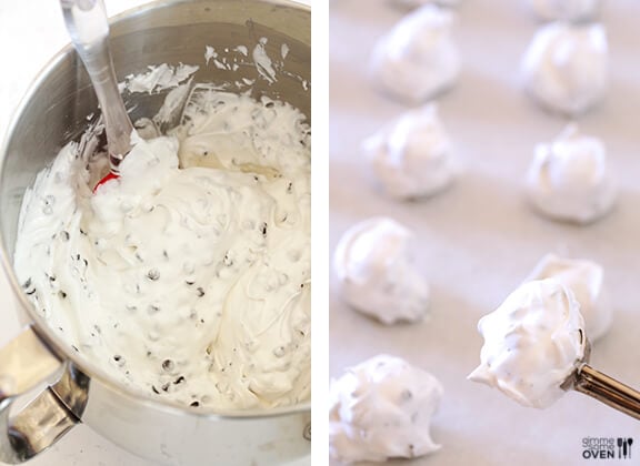 35-Calorie Chocolate Chip Meringue Cookies | gimmesomeoven.com