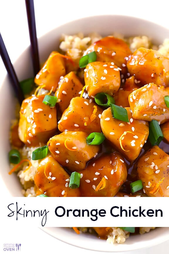 Skinny Orange Chicken Recipe | gimmesomeoven.com #newyears #chicken #recipe