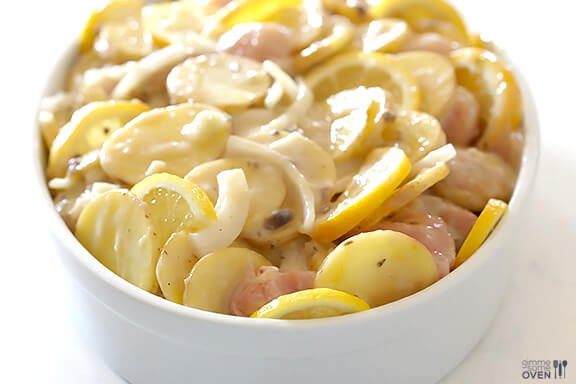 Easy Lemon Chicken Potato Casserole | gimmesomeoven.com