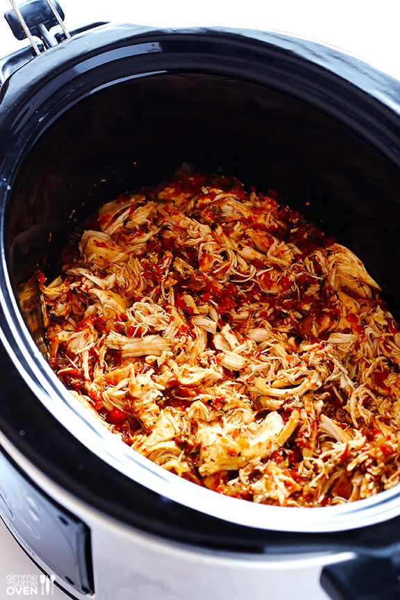 2-Ingredient Slow Cooker Salsa Chicken | gimmesomeoven.com