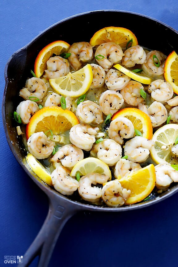 Bourbon Old Fashioned Shrimp -- an easy shrimp saute inspired by the ingredients in an Old Fashioned cocktail | gimmesomeoven.com #seafood