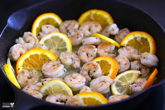 Bourbon Old Fashioned Shrimp -- an easy shrimp saute inspired by the ingredients in an Old Fashioned cocktail | gimmesomeoven.com #seafood