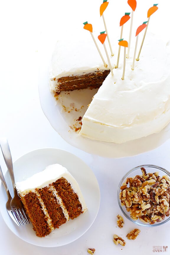 Vegan Gluten-Free Carrot Cake -- made with a heavenly (vegan) "cream cheese" frosting | gimmesomeoven.com #vegan #glutenfree #gf