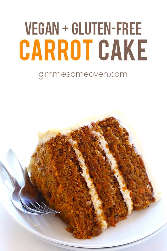 Vegan Gluten-Free Carrot Cake -- made with a heavenly (vegan) "cream cheese" frosting | gimmesomeoven.com #vegan #glutenfree #gf