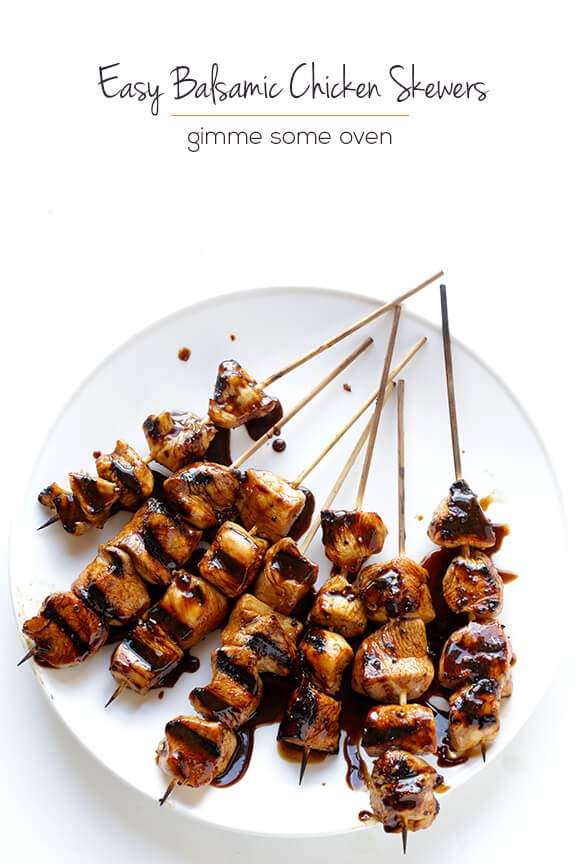 Easy Balsamic Chicken Skewers -- 4 ingredients, and perfectly sweet and savory! | gimmesomeoven.com