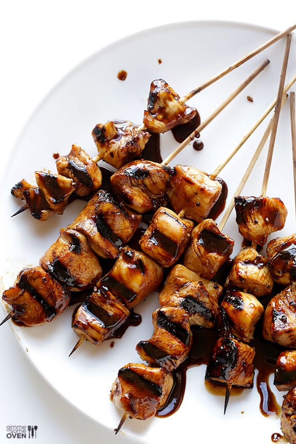 Easy Balsamic Chicken Skewers -- 4 ingredients, and perfectly sweet and savory! | gimmesomeoven.com