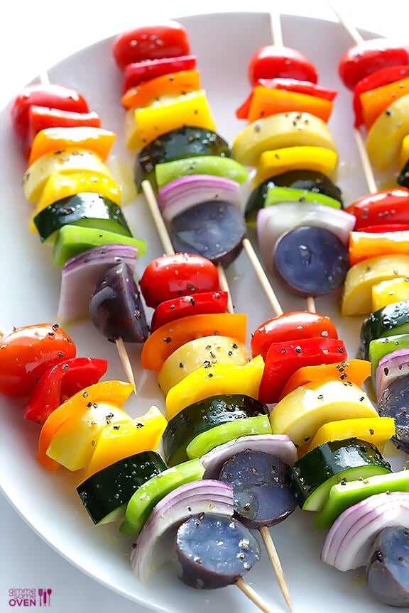 Rainbow Veggie Skewers | gimmesomeoven.com #vegan #glutenfree #recipe