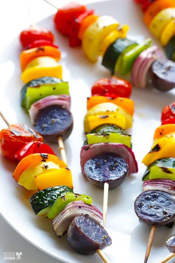 Rainbow Veggie Skewers | gimmesomeoven.com #vegan #glutenfree #recipe