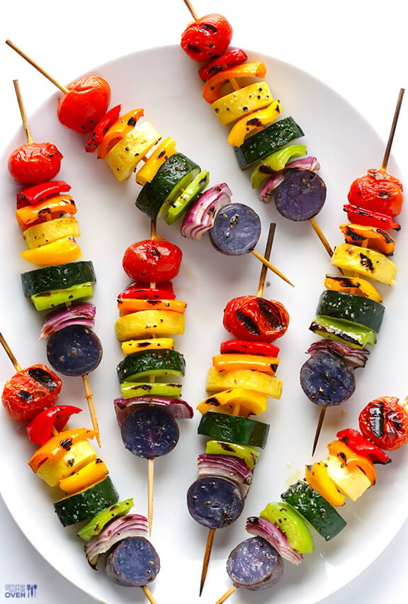 Rainbow Veggie Skewers | gimmesomeoven.com #vegan #glutenfree #recipe