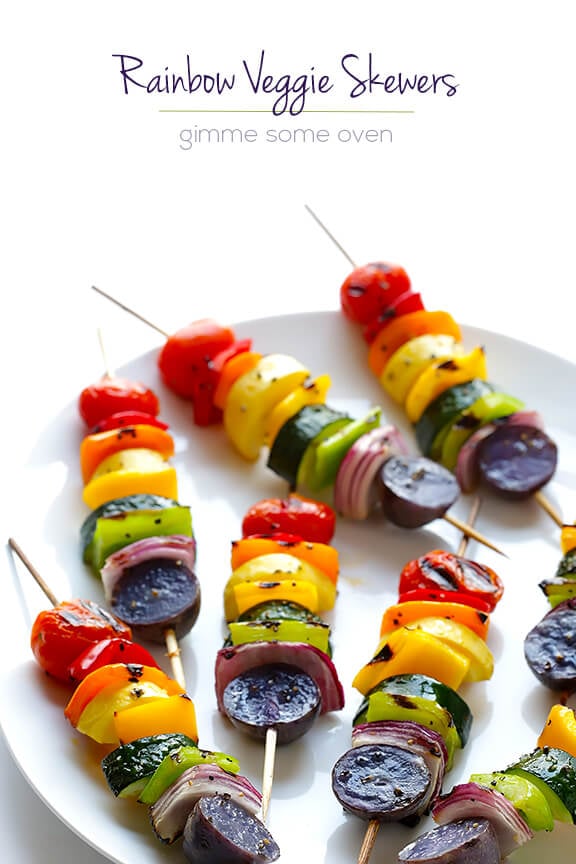 Rainbow Veggie Skewers | gimmesomeoven.com #vegan #glutenfree #recipe