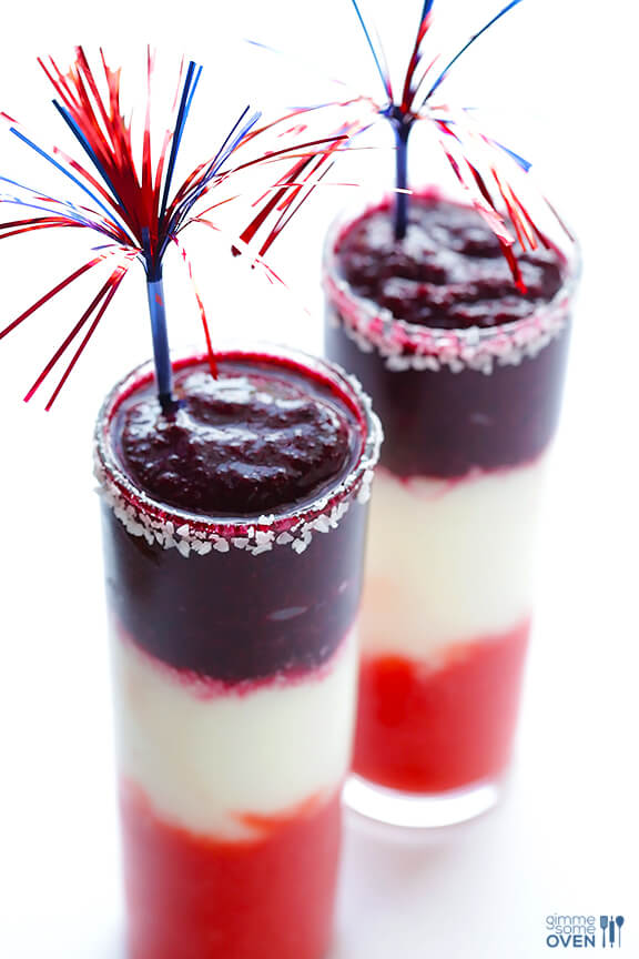 Red White and Blue(berry) Margaritas -- easy to make, and perfect for Memorial Day or the 4th of July! | gimmesomeoven.com #drink #recipe