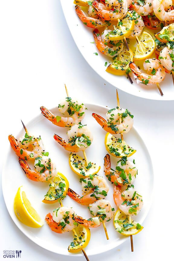 Shrimp Scampi Skewers Recipe | gimmesomeoven.com #glutenfree #seafood