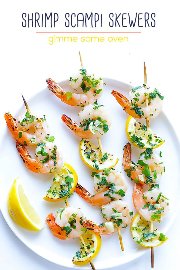 Shrimp Scampi Skewers Recipe | gimmesomeoven.com #glutenfree #seafood