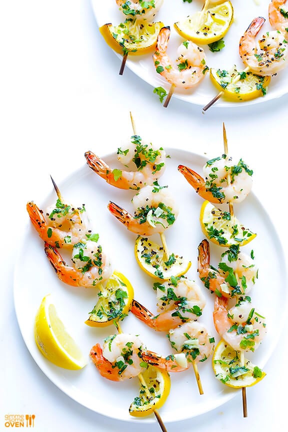 Shrimp Scampi Skewers Recipe | gimmesomeoven.com #glutenfree #seafood