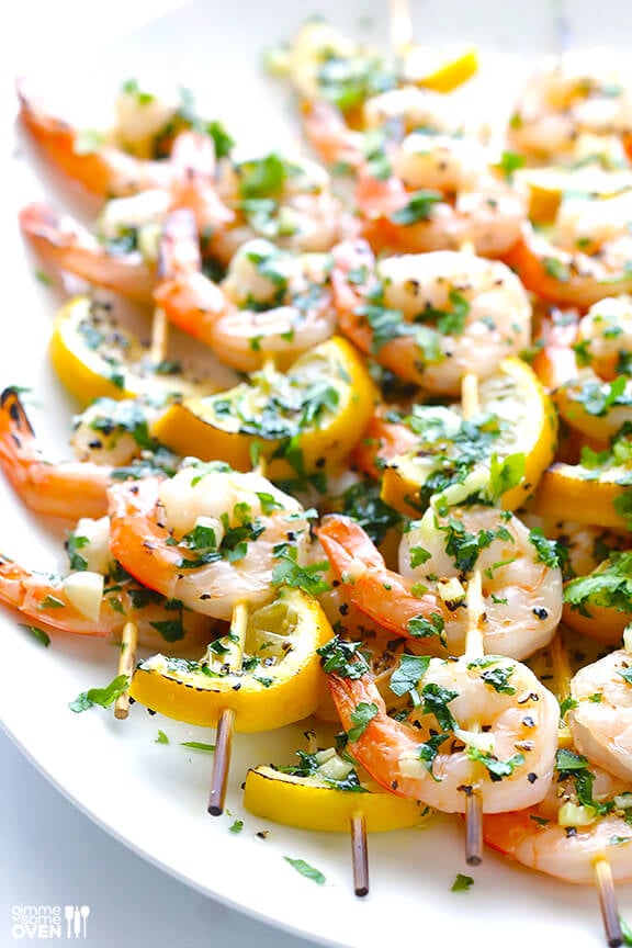 Shrimp Scampi Skewers Recipe | gimmesomeoven.com #glutenfree #seafood