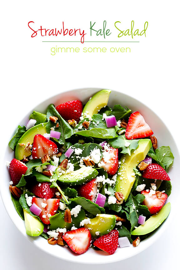 Strawberry Kale Salad | gimmesomeoven.com #vegetarian #glutenfree