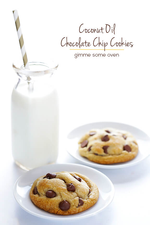 Coconut Oil Chocolate Chip Cookies -- soft, chewy, easy to make, and SO delicious | gimmesomeoven.com #dessert #cookies
