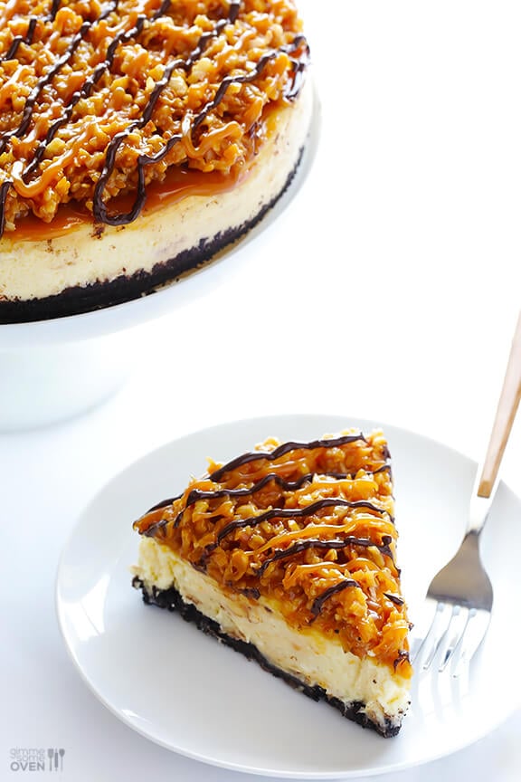 Samoa Cheesecake (a.k.a. Caramel DeLites Cheesecake) | gimmesomeoven.com #dessert