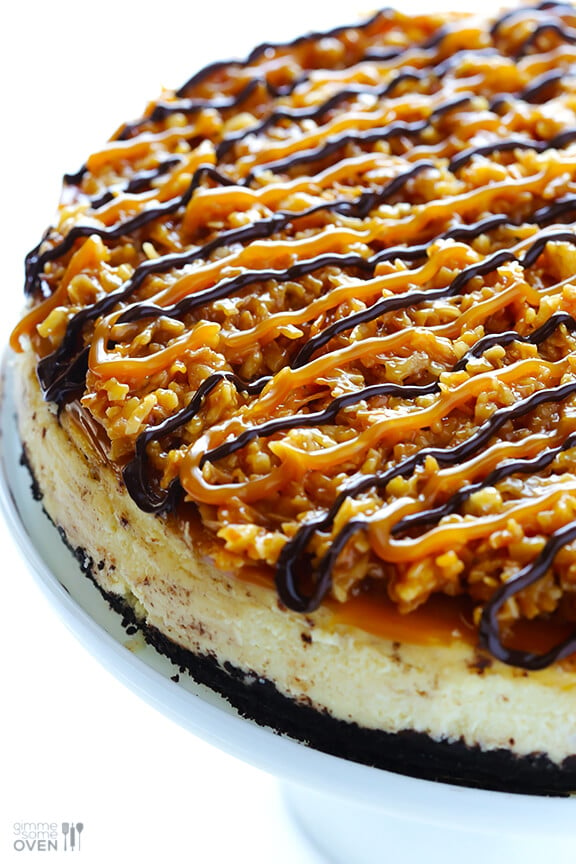 Samoa Cheesecake (a.k.a. Caramel DeLites Cheesecake) | gimmesomeoven.com #dessert