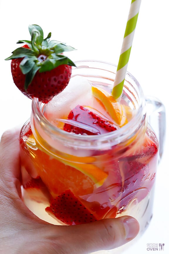 Strawberry Sangria -- easy to make, and naturally sweetened with honey! | gimmesomeoven.com 