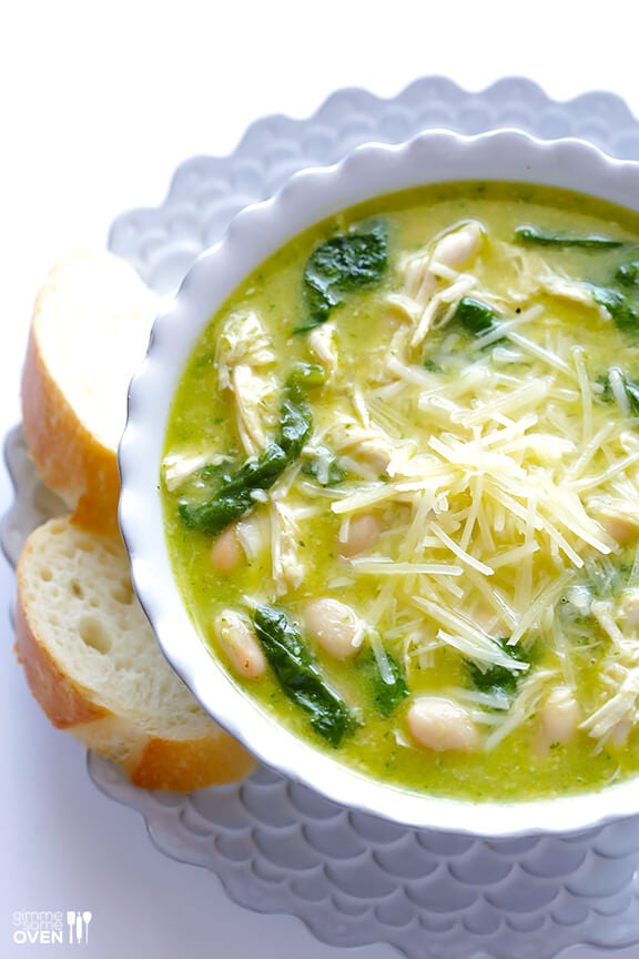5-Ingredient Pesto Chicken Soup -- seriously one of the best soups I've ever had! | gimmesomeoven.com