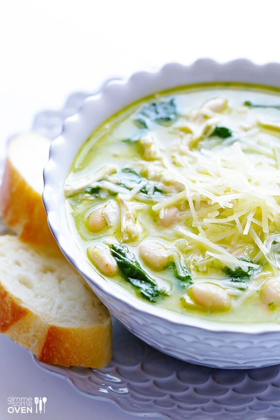 5-Ingredient Pesto Chicken Soup -- seriously one of the best soups I've ever had! | gimmesomeoven.com