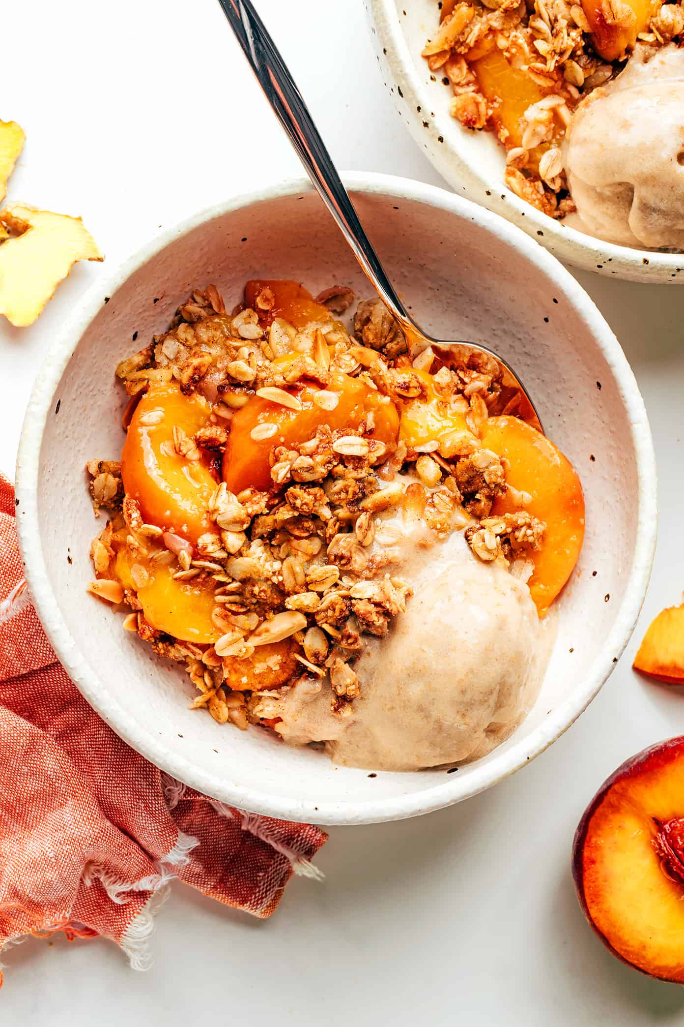 Ginger Peach Crisp with Ice Cream