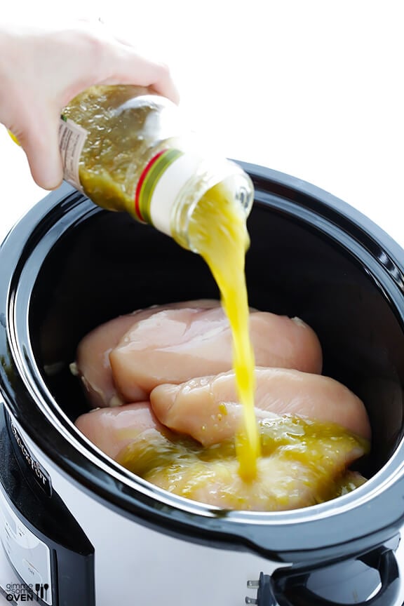 4-Ingredient Slow Cooker Salsa Verde Chicken | gimmesomeoven.com #recipe