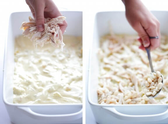 White Chicken Enchilada Casserole | gimmesomeoven.com #mexican