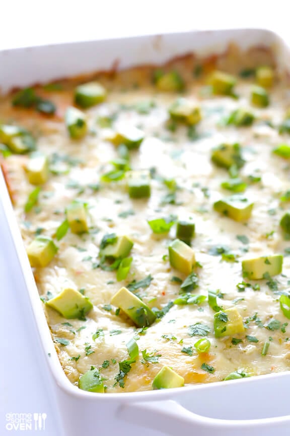 White Chicken Enchilada Casserole | gimmesomeoven.com #mexican