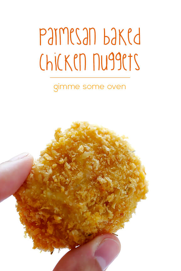 Parmesan Baked Chicken Nuggets -- crispy, easy to make, and SO tasty! | gimmesomeoven.com
