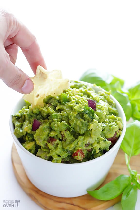 Italian Guacamole -- fresh basil is the rockstar of this delicious twist on classic guacamole | gimmesomeoven.com #appetizer #dip #glutenfree #vegan