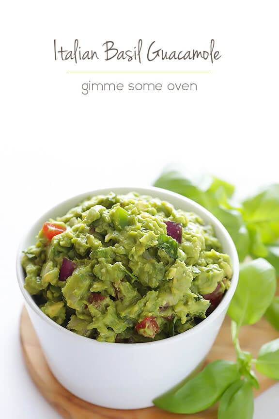 Italian Guacamole -- fresh basil is the rockstar of this delicious twist on classic guacamole | gimmesomeoven.com #appetizer #dip #glutenfree #vegan