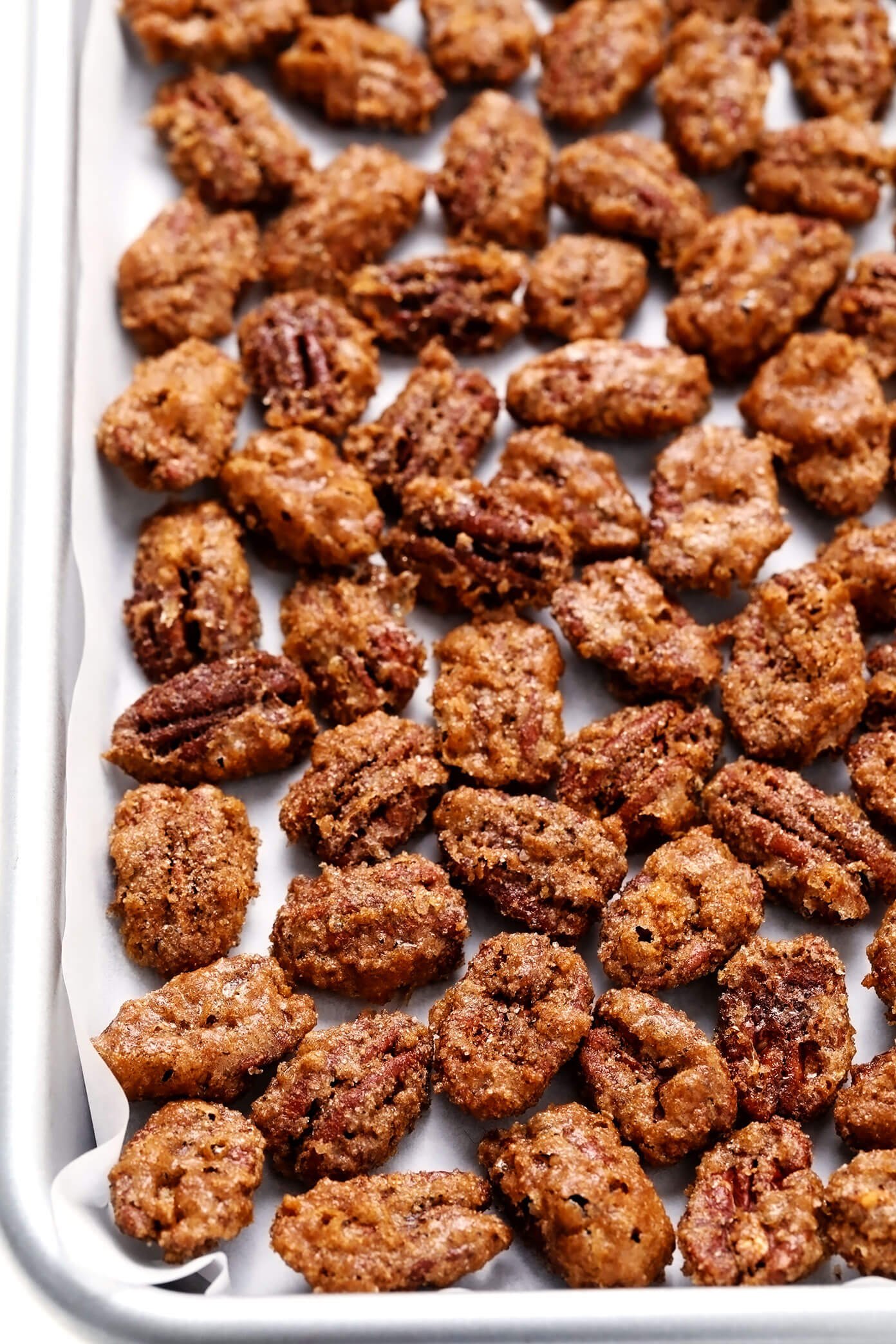 Candied Pecans on Baking Sheet