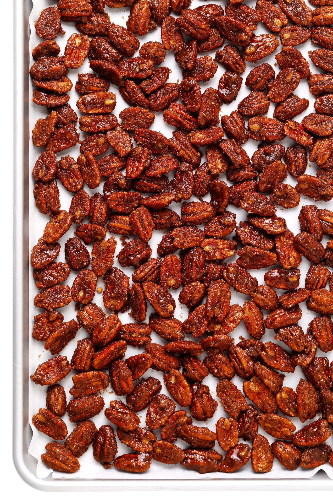 Prepping candied pecans for baking