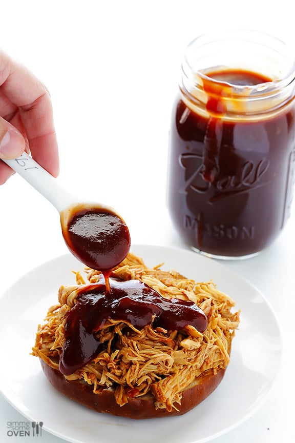 2-Ingredient Slow Cooker BBQ Shredded Chicken | gimmesomeoven.com #crockpot #slowcooker