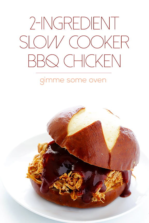 2-Ingredient Slow Cooker BBQ Shredded Chicken | gimmesomeoven.com #crockpot #slowcooker