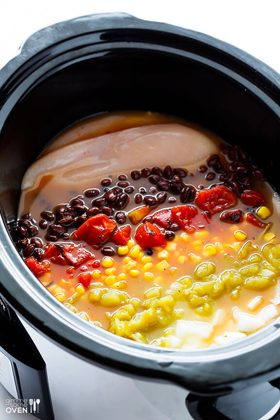 Slow Cooker Chicken Enchilada Soup | gimmesomeoven.com #crockpot