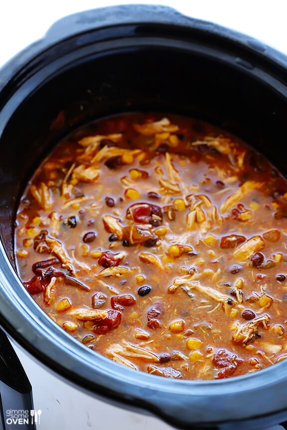 Slow Cooker Chicken Enchilada Soup | gimmesomeoven.com #crockpot