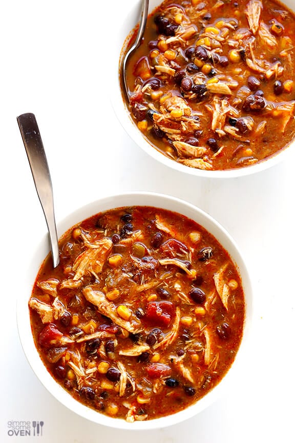 Slow Cooker Chicken Enchilada Soup | gimmesomeoven.com #crockpot