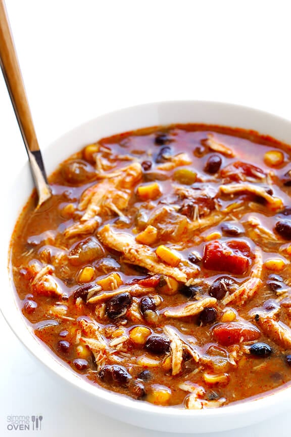 Slow Cooker Chicken Enchilada Soup | gimmesomeoven.com #crockpot