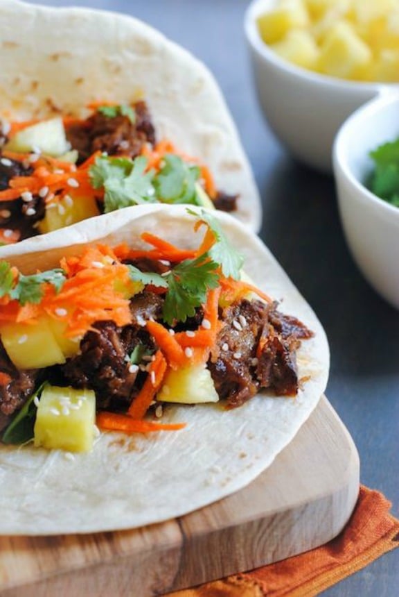 Asian Short Rib Tacos with Pineapple & Crunchy Slaw | foxeslovelemons.com