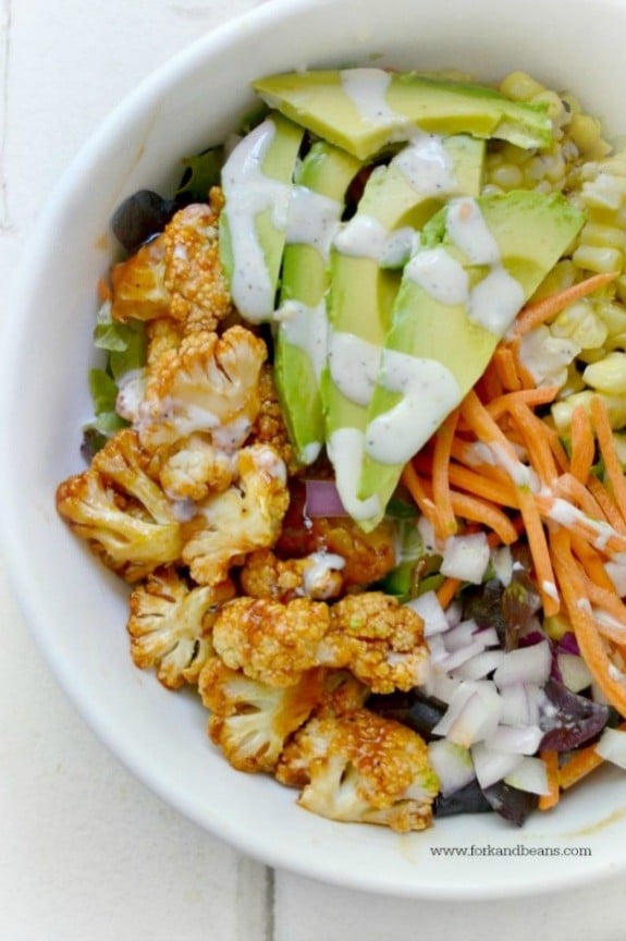 BBQ Cauliflower Salad | forkandbeans.com