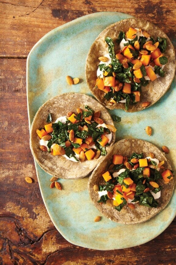 Butternut Squash, Kale and Pepitas Crunchy Tacos | cookbooks365.com