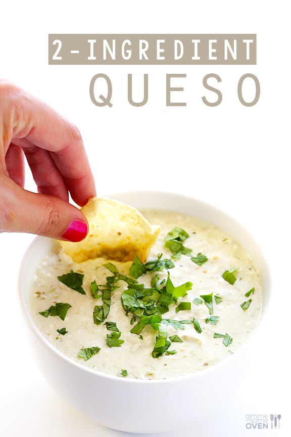 2-Ingredient Queso Dip -- ready to go in 5 minutes, and so irresistibly good! | gimmesomeoven.com #appetizer #gameday