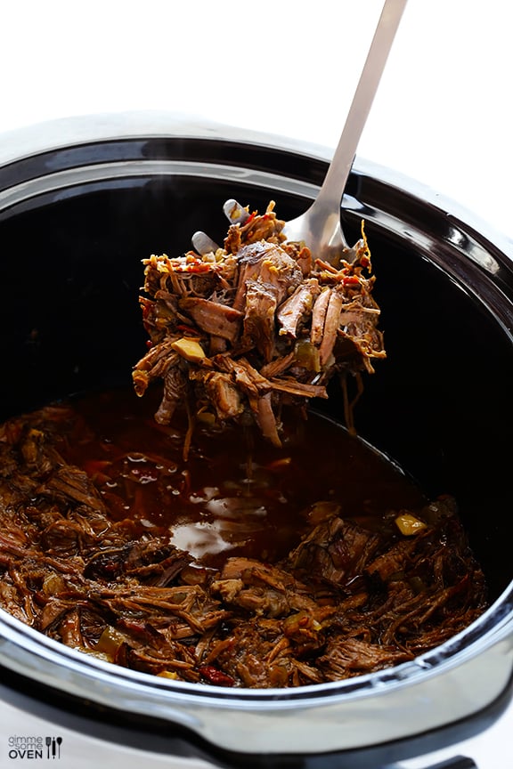 Barbacoa Beef -- tender, flavorful, and made extra easy in the slow cooker | gimmesomeoven.com #crockpot #slowcooker