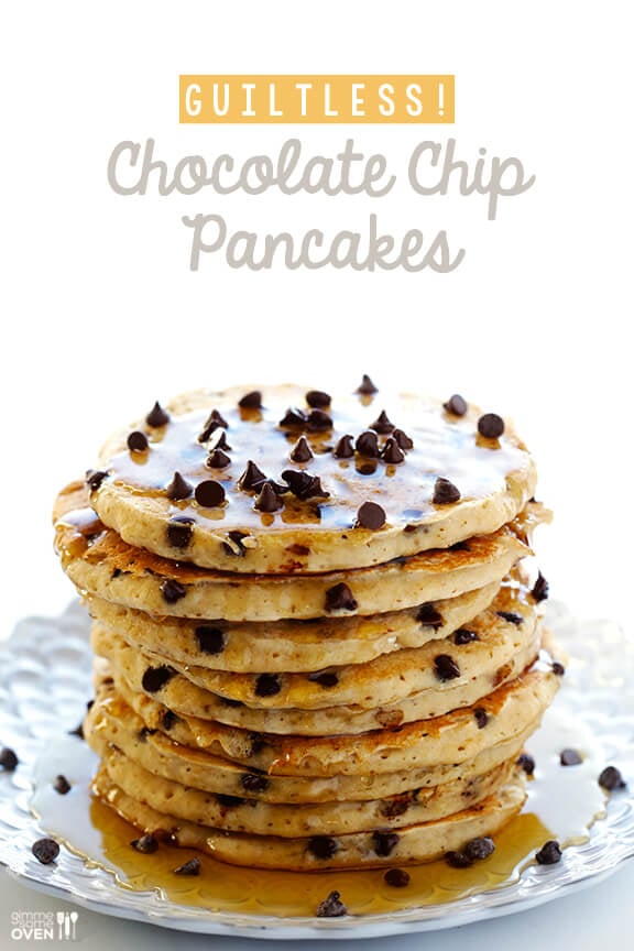 Guiltless Chocolate Chip Pancakes | gimmesomeoven.com #breakfast